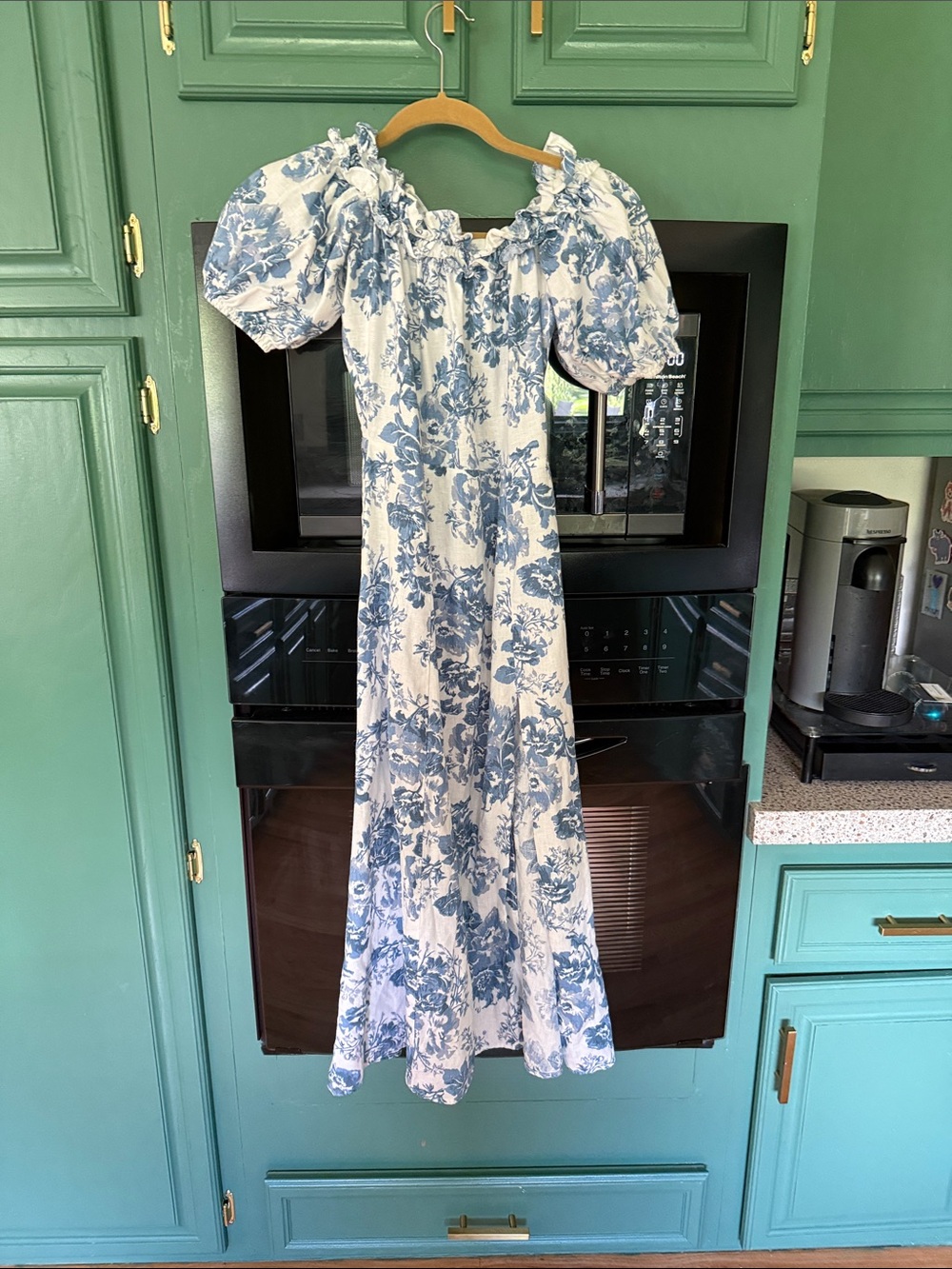 Reformation Blue and White Floral Puff-Sleeve Maxi Dress